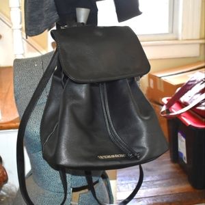 Victoria’s Secret black drawstring faux leather backpack